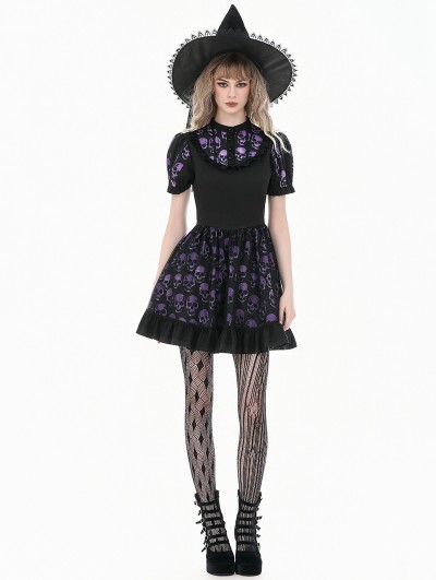 Dark in love Purple Skull Print Dark Gothic Lolita Short Dress