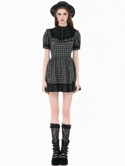 Dark in love Black Gingham Patchwork Lace Ruffle Gothic Lolita Dress