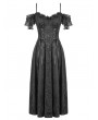 Dark in love Black Gothic Romantic Jacquard Lace Cap Sleeves Gown