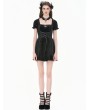 Dark in love Black Gothic Bat Vintage Lace Patchwork Short Velvet Gown