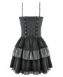 Dark in love Black Striped Gothic Punk Tiered Ruffled Short Dress