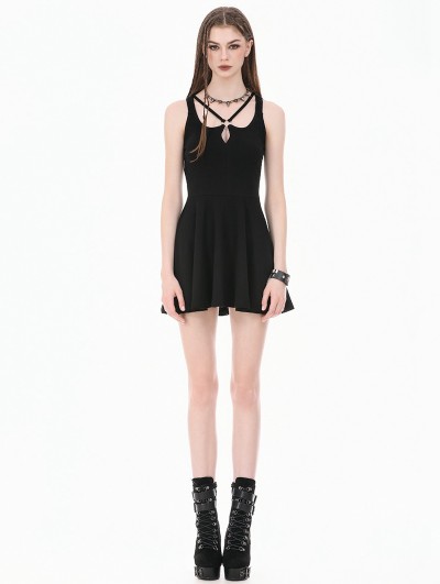 Dark in love Black Gothic Punk Cut-Out Cross Straps Mini Dress