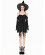 Dark in love Black Gothic Chiffon Off-the-Shoulder Layered Ruffle Dress