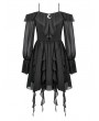 Dark in love Black Gothic Chiffon Off-the-Shoulder Layered Ruffle Dress