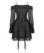 Dark in love Black Gothic Chiffon Off-the-Shoulder Layered Ruffle Dress