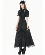 Dark in love Black Vintage Gothic Women's Pinstripe Lace Blouse with Detachable Bow