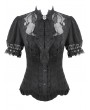 Dark in love Black Vintage Gothic Women's Pinstripe Lace Blouse with Detachable Bow