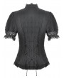 Dark in love Black Vintage Gothic Women's Pinstripe Lace Blouse with Detachable Bow