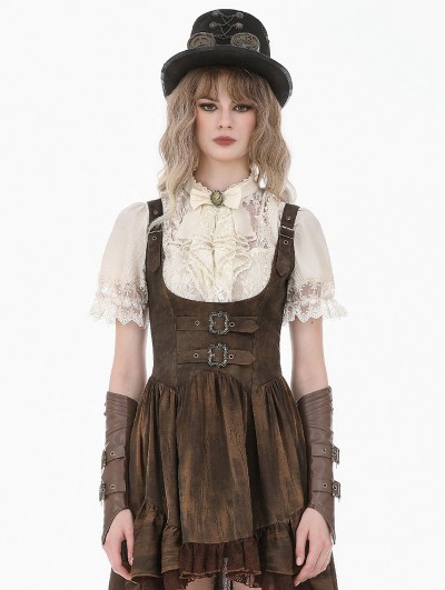 Dark in love Ivory Retro Victorian Lace Patchwork Puff Sleeve Blouse for Women