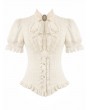 Dark in love Ivory Retro Victorian Lace Patchwork Puff Sleeve Blouse for Women