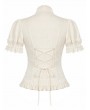 Dark in love Ivory Retro Victorian Lace Patchwork Puff Sleeve Blouse for Women