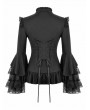 Dark in love Black Victorian Gothic Ruffled Lace Bell Sleeves Blouse for Women