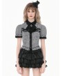 Dark in love Black Bat Collar Gothic Academy Style Striped Tail Blouse for Women