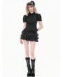 Dark in love Black Gothic Retro Victorian Lace Ruffle Puff Sleeve Blouse for Women