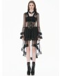 Dark in love Black Gothic Retro Sheer Lace Patchwork Deep-V Flare Sleeve Coat for Women