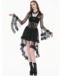 Dark in love Black Gothic Retro Sheer Lace Patchwork Deep-V Flare Sleeve Coat for Women