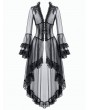 Dark in love Black Gothic Retro Sheer Lace Patchwork Deep-V Flare Sleeve Coat for Women