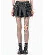 Dark in love Black Gothic Punk Double Belt Pleated Mini Skirt