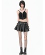 Dark in love Black Gothic Punk Double Belt Pleated Mini Skirt