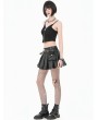 Dark in love Black Gothic Punk Double Belt Pleated Mini Skirt