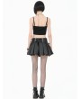 Dark in love Black Gothic Punk Double Belt Pleated Mini Skirt