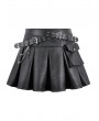 Dark in love Black Gothic Punk Double Belt Pleated Mini Skirt