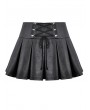 Dark in love Black Gothic Punk Double Belt Pleated Mini Skirt