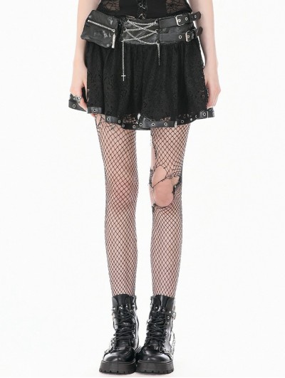 Dark in love Black Gothic Punk Lace Chain Cross Mini Skirt