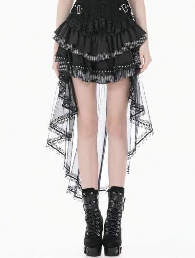 Dark in love Black Gothic Punk Vintage Layered Mesh Tail Skirt