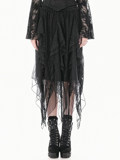 Dark in love Black Gothic Irregular Layered Mesh Long Skirt