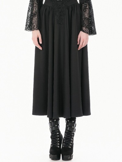 Dark in love Black Gothic Embroidered High Waist Ruffled Maxi Skirt