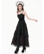 Dark in love Black Gothic Baroque Guipure Lace Ruched Velvet Long Skirt
