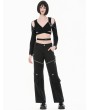 Dark in love Black Gothic Cross Zip Pocket Wide-Leg Cargo Pants for Women