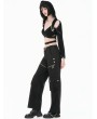 Dark in love Black Gothic Cross Zip Pocket Wide-Leg Cargo Pants for Women