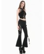 Dark in love Black Gothic Punk Mesh Patchwork Cutout Buckle Flare Pants for Women