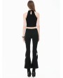 Dark in love Black Gothic Punk Mesh Patchwork Cutout Buckle Flare Pants for Women