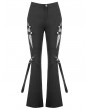 Dark in love Black Gothic Punk Mesh Patchwork Cutout Buckle Flare Pants for Women