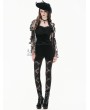 Dark in love Black Gothic Retro Embroidery Sheer Lace Patchwork Velvet Leggings for Women