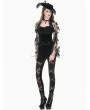 Dark in love Black Gothic Retro Embroidery Sheer Lace Patchwork Velvet Leggings for Women
