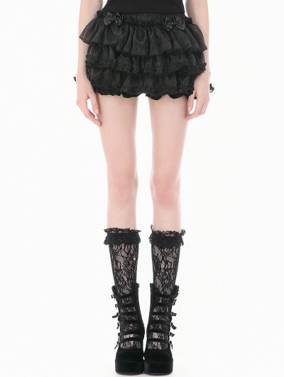 Dark in love Black Gothic Punk Lolita Ruffles Bloomer Shorts for Women