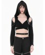 Dark in love Black Punk Gothic Cold Shoulder Hooded Crop Top for Women