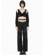 Dark in love Black Punk Gothic Cold Shoulder Hooded Crop Top for Women