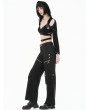 Dark in love Black Punk Gothic Cold Shoulder Hooded Crop Top for Women