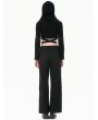 Dark in love Black Punk Gothic Cold Shoulder Hooded Crop Top for Women