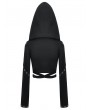 Dark in love Black Punk Gothic Cold Shoulder Hooded Crop Top for Women