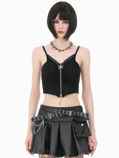 Dark in love Black Gothic Skull Crossbone Rebel Punk Zip Camisole Top for Women