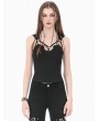 Dark in love Black Gothic Functional Cutout Metal Ring Strap Tank Top for Women