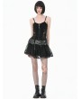 Dark in love Black Gothic Punk Spiderweb Mesh Spliced Cami Top for Women