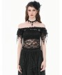 Dark in love Black Gothic Romantic Off-Shoulder Sheer Lace Top for Women