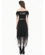 Dark in love Black Gothic Romantic Off-Shoulder Sheer Lace Top for Women